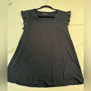 Denver Hayes black shirt eyelet ruffle sleeves